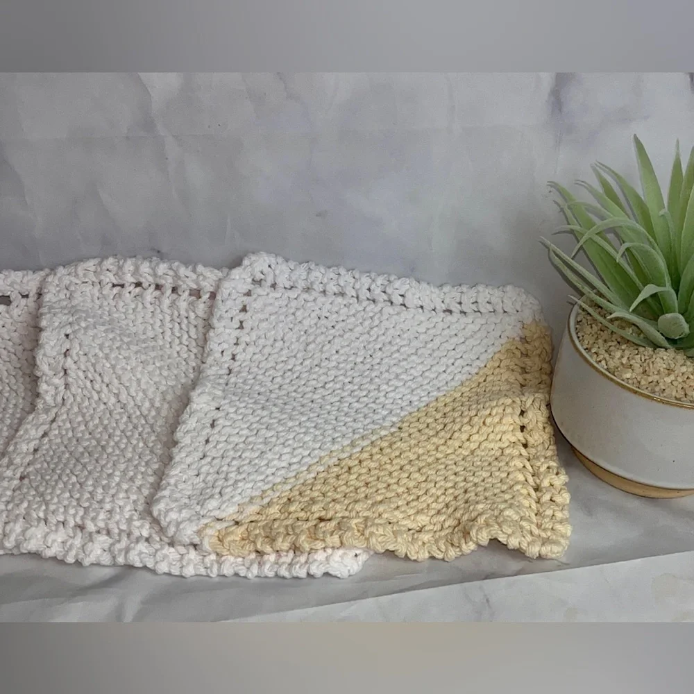 3 Vintage Hand Knit Washcloths Dish Rag ⚡️